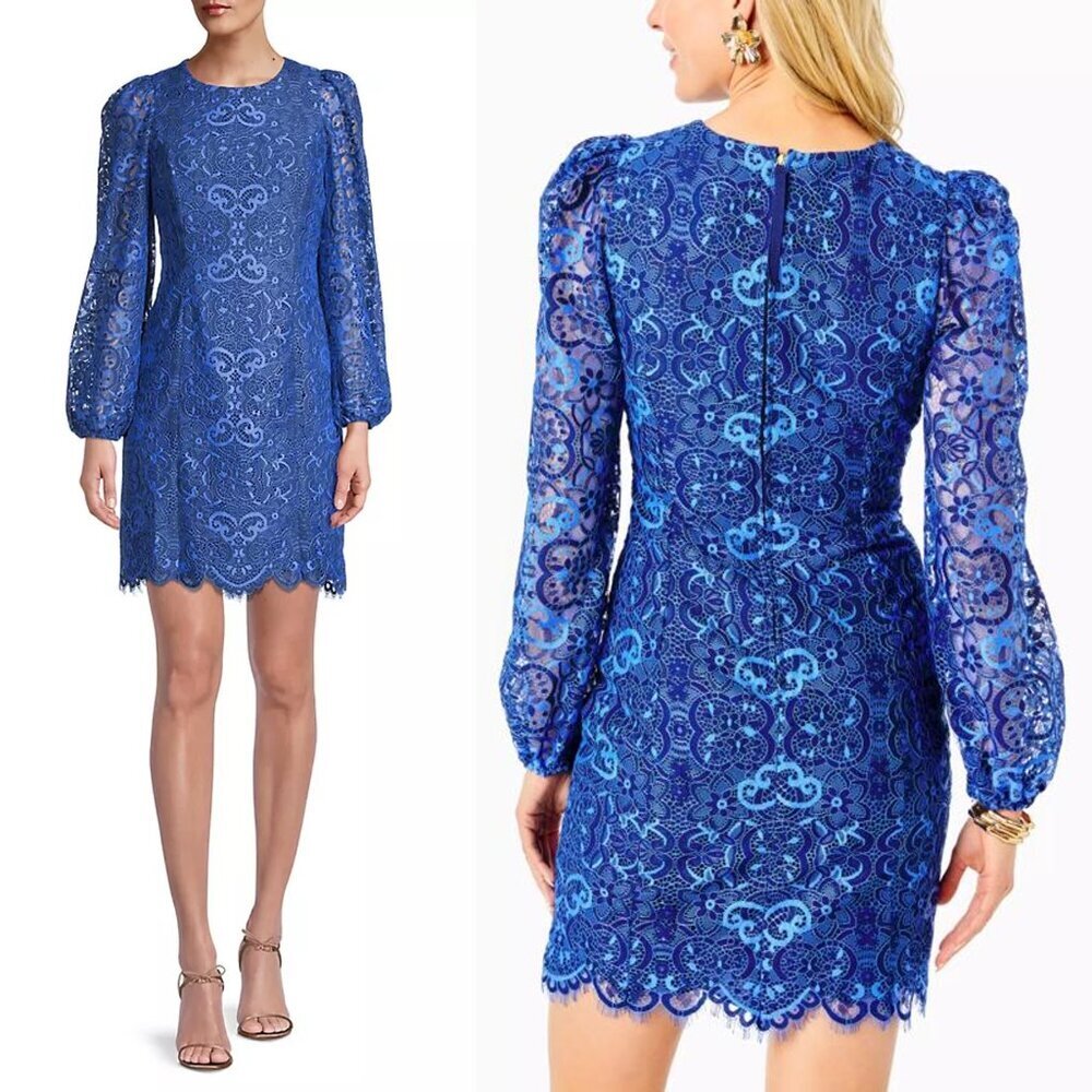 NWT New $258 Lilly Pulitzer Georgi Lace Long Sleeve Blue Dress Size 0